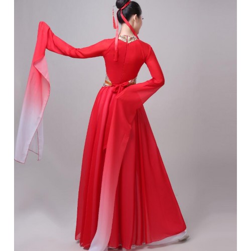 Red hanfu Women's chinese folk dance dresses stage  performance water sleeves classical fairy dance princess dresses